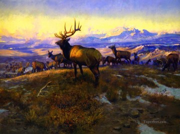 Animal Painting - el gobernante exaltado 1912 Charles Marion Russell ciervo